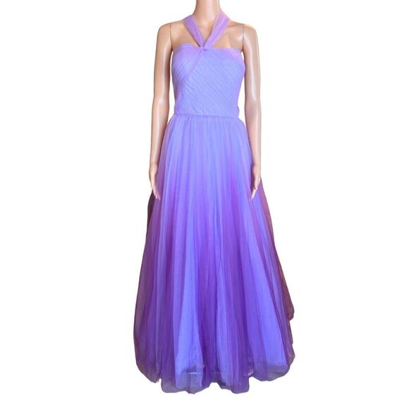 Mac Duggal 20553 Purple Ombré Tulle Gown 14 Halter Prom Formal Evening Dress NWT - Picture 4 of 12